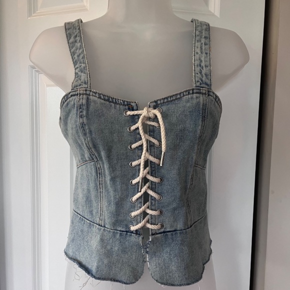 Blank NYC denim corset top with adjustable straps and laces, XS, EUC - Picture 3 of 8
